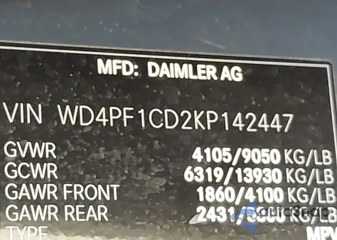 2019 Mercedes-Benz Sprinter 2500 High Roof V6 z USA, uszkodzony, nr VIN WD4PF1CD2KP142447